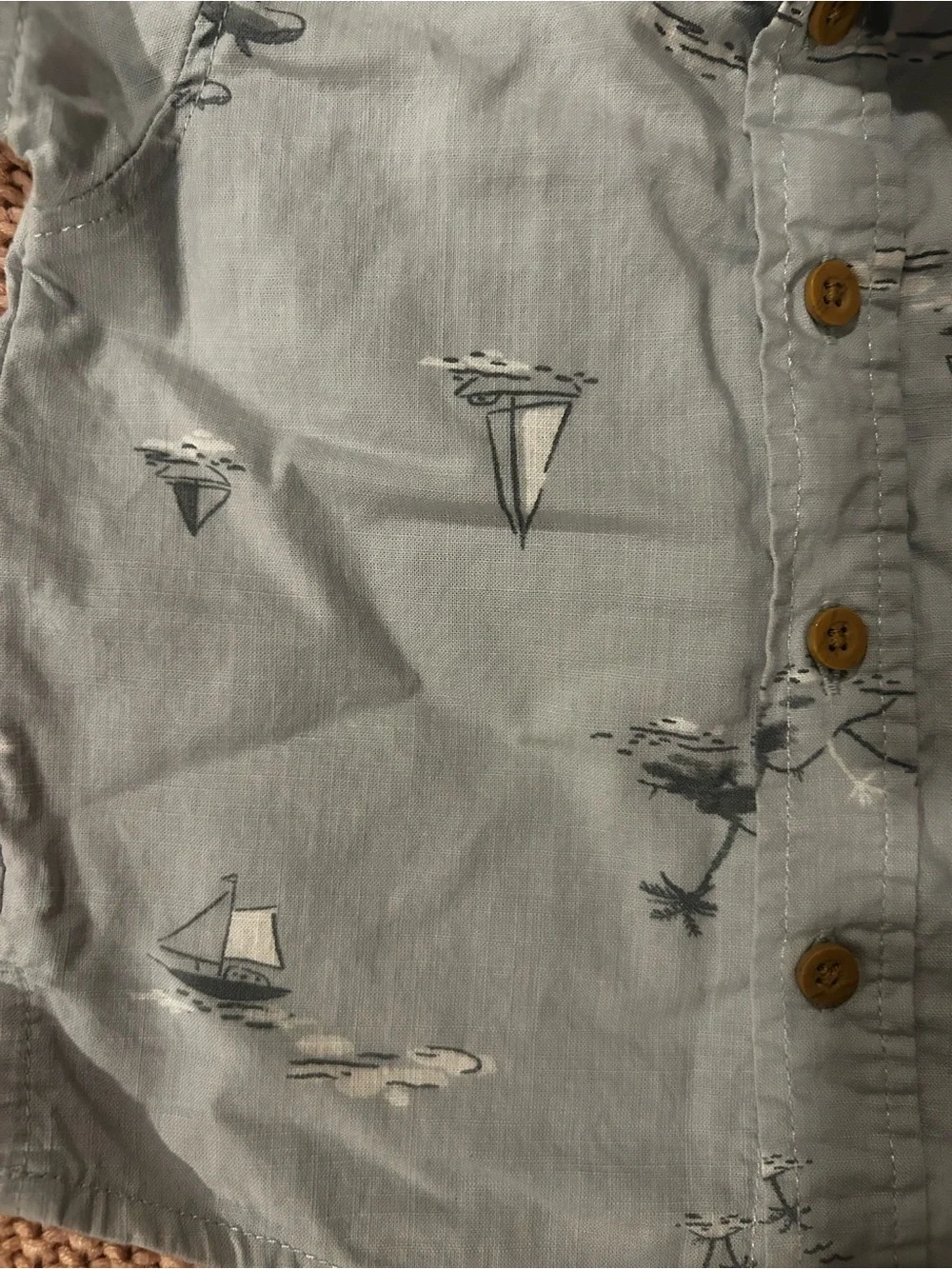 Carter’s Baby Boy 3M Blue Sailboat Ocean Print Short Sleeve Button Down Shirt